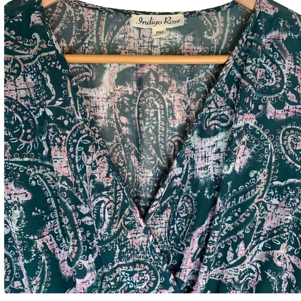 Indigo Rose Pink Dark Green Paisley Tiered Maxi Dress Size PM - Picture 3 of 7